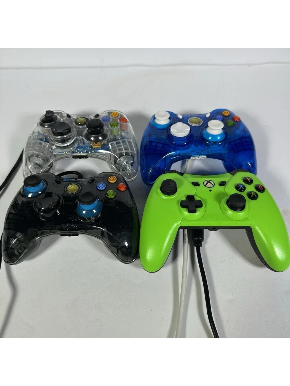 Lot of 4 Wired Video Game Controllers Xbox 360 One Afterglow Rock Candy PowerA